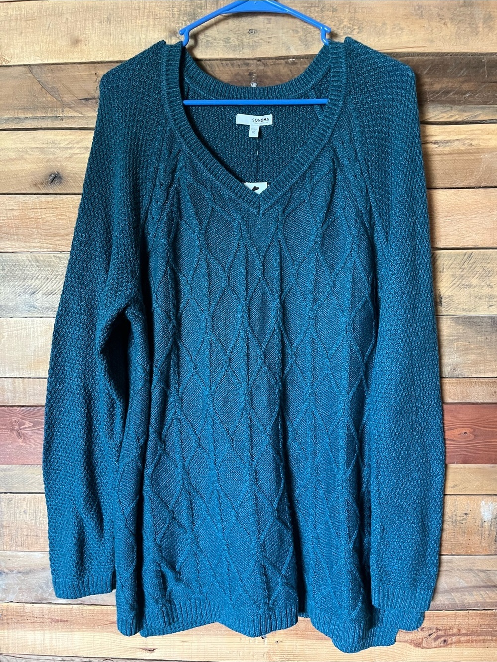 SONOMA Teal Cable-Knit V-Neck Sweater